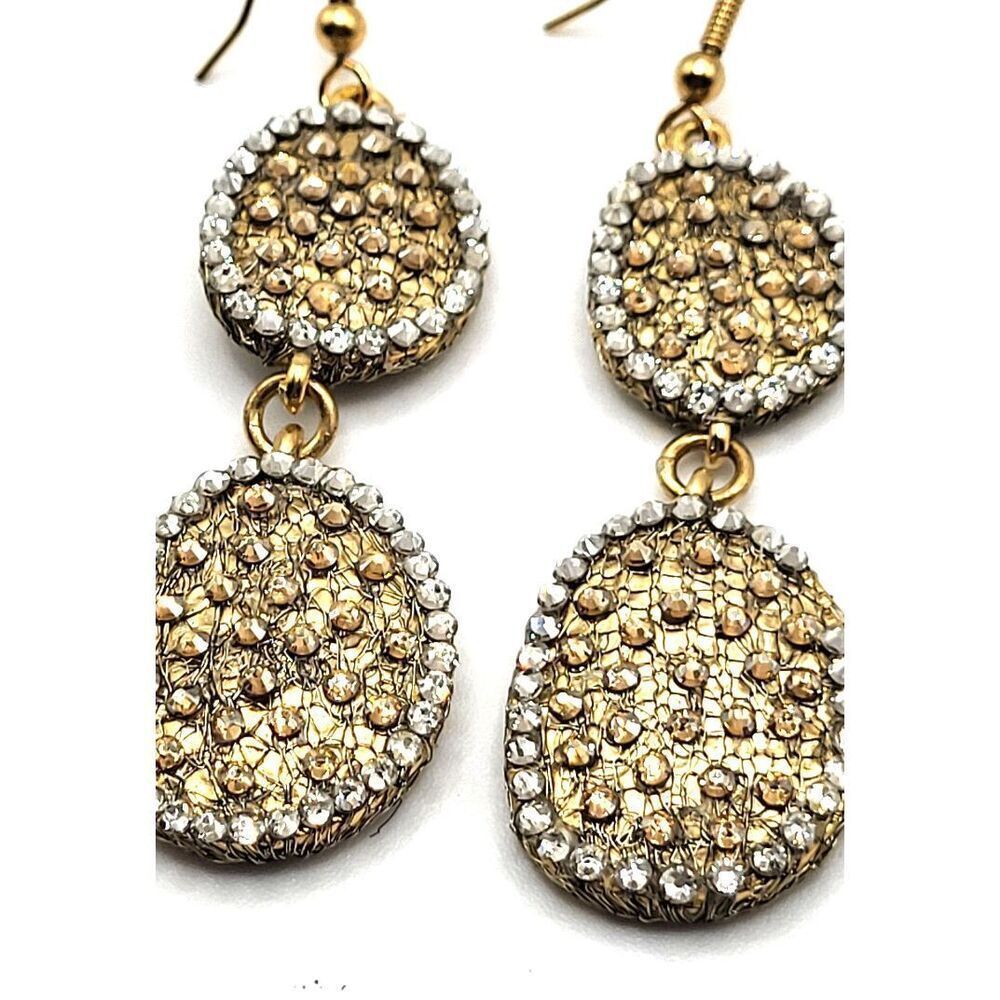 Roni Blanshay Double Drop Golden Shadow Mesh Ear Earrings 2.6 in $420
